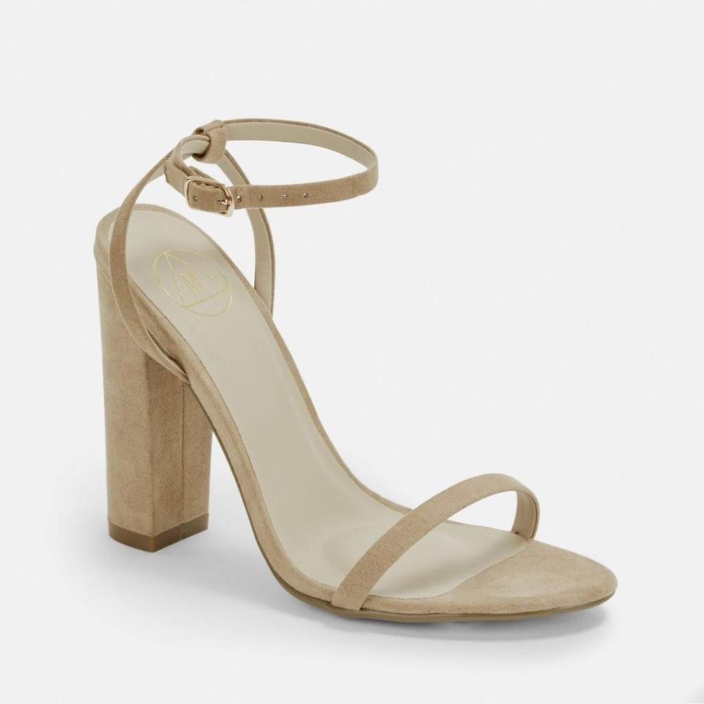 Taupe Faux Suede Block Heel Sandals